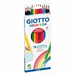 Набор карандашей цветных Giotto Colors, деревянные, шестигранные, 3 мм, 12 цветов